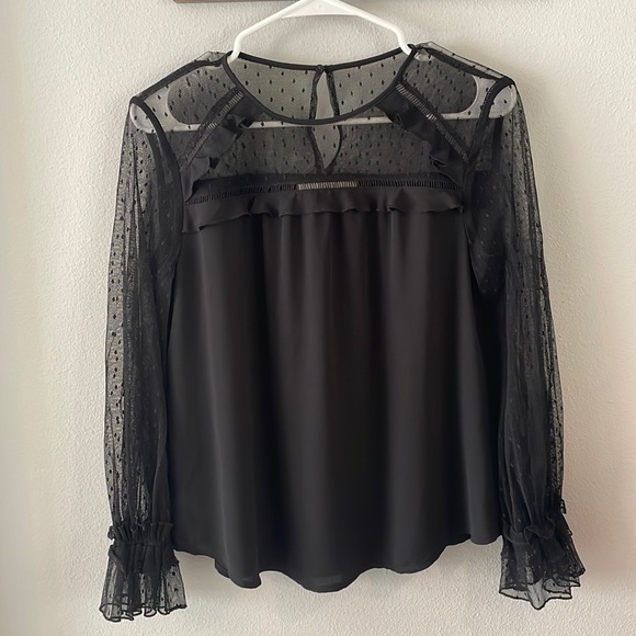 LOFT Tops - Loft Swiss Dot Sheer Ruffled Black Blouse sz Small Petite